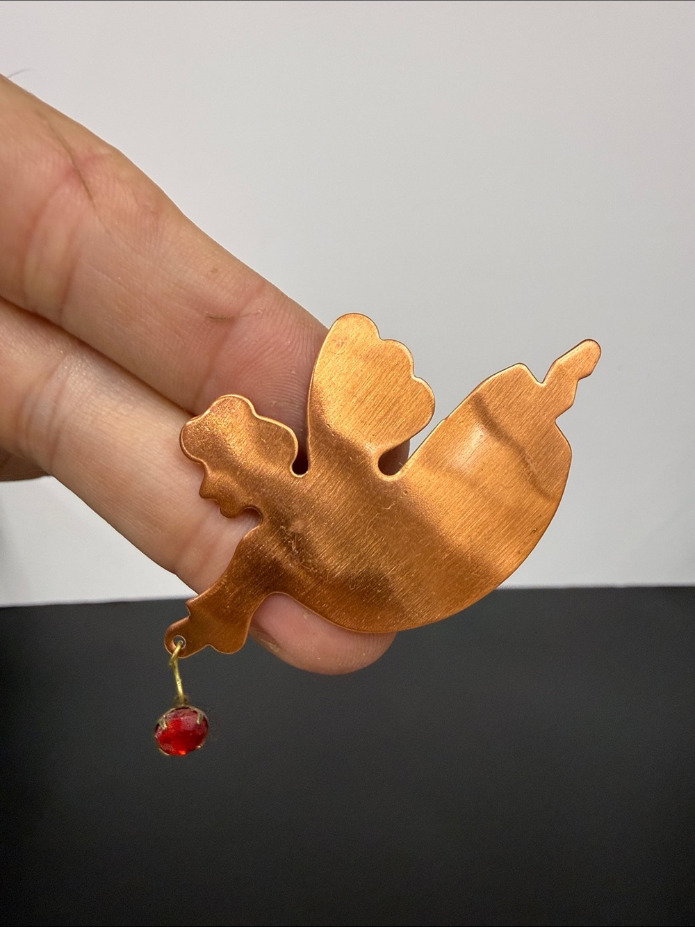 Copper Angel Brooch with Red Accent